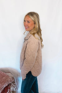 Uptown Charm Quilted Quarter Zip Pullover - Taupe