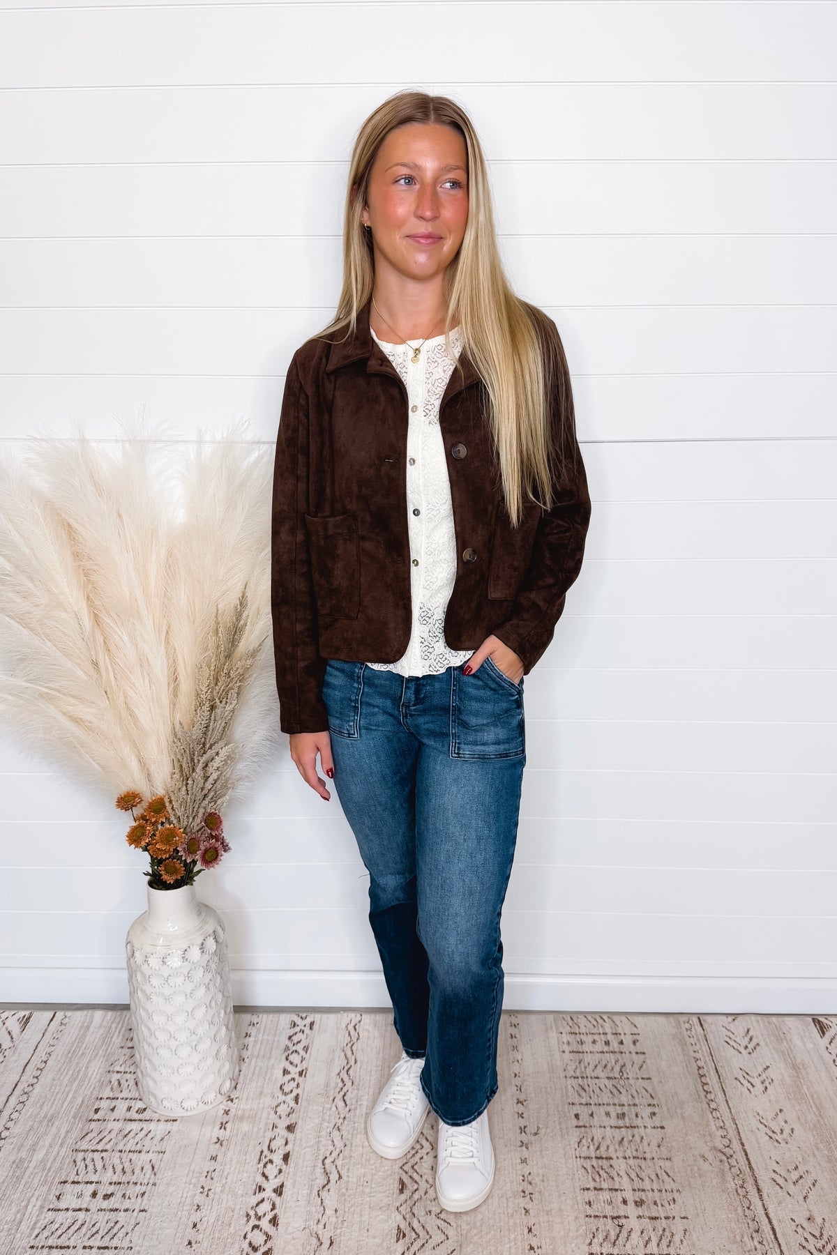 Major Icon Faux Suede Jacket - Dark Brown