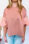 Blushing Babe Contrast Bubble Sleeve Top - Blush