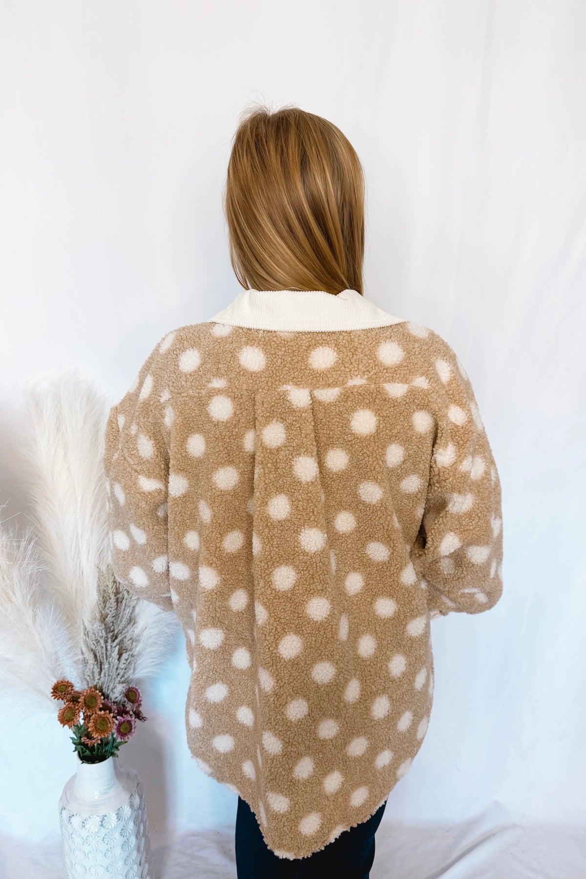 Sporting Spots Polka Dot Fleece Shacket - Tan/Ivory