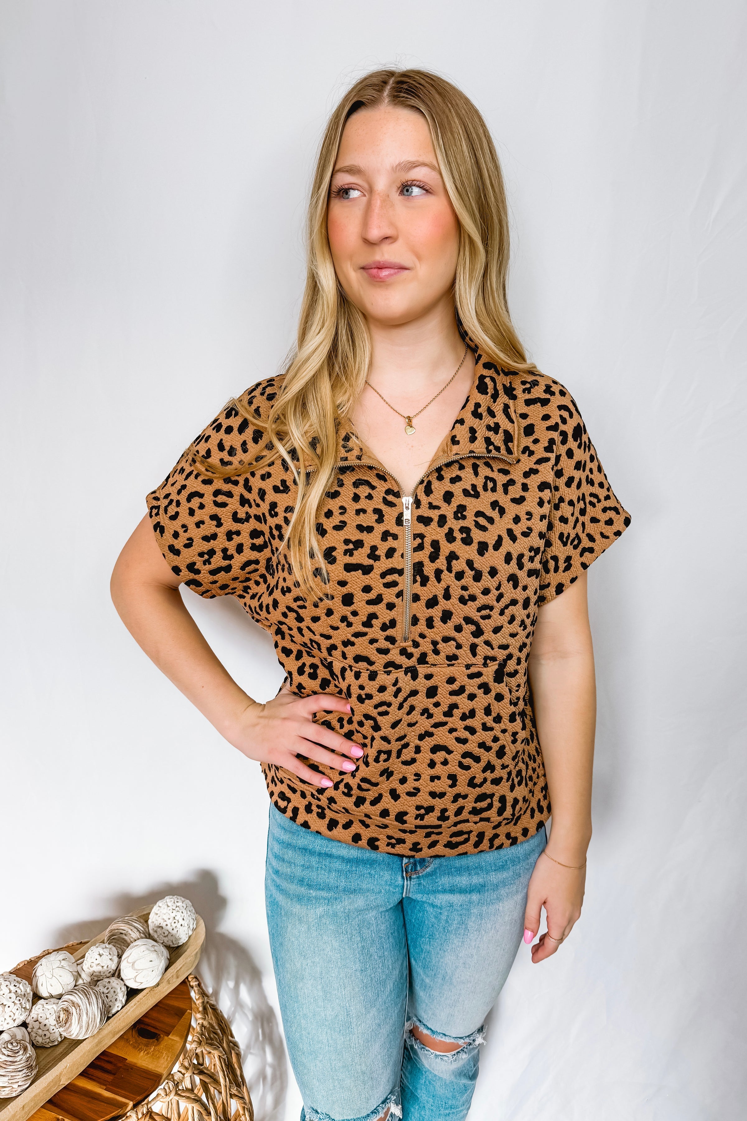 Be Right Back Leopard Half Zip-Up Pullover - Brown/Black