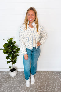 Sunny Horizon Quilted Floral Jacket - Ivory/Blue