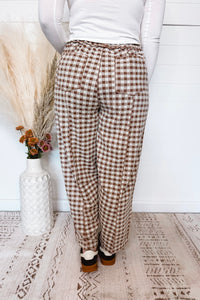 Chic Check Brushed Gingham Drawstring Pants - Mocha