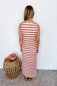Vacay Bliss Striped Knit Maxi Dress - Cream/Rust