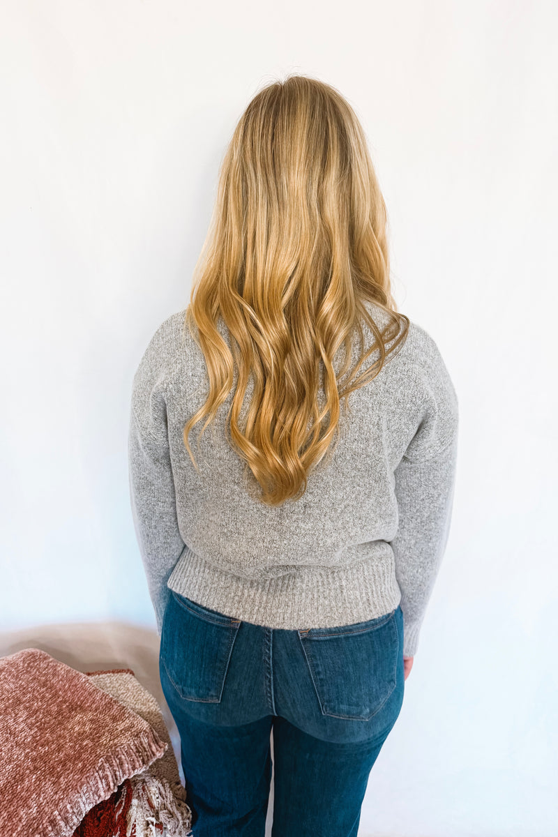 New York Chill Mock Neck Knit Sweater - Grey