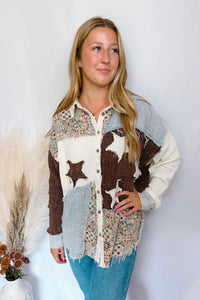 Shoot For The Stars Oversized Button Down Top - Ivory Multi