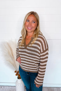 Road Trip Stripe Lightweight Sweater - Mocha/Ivory