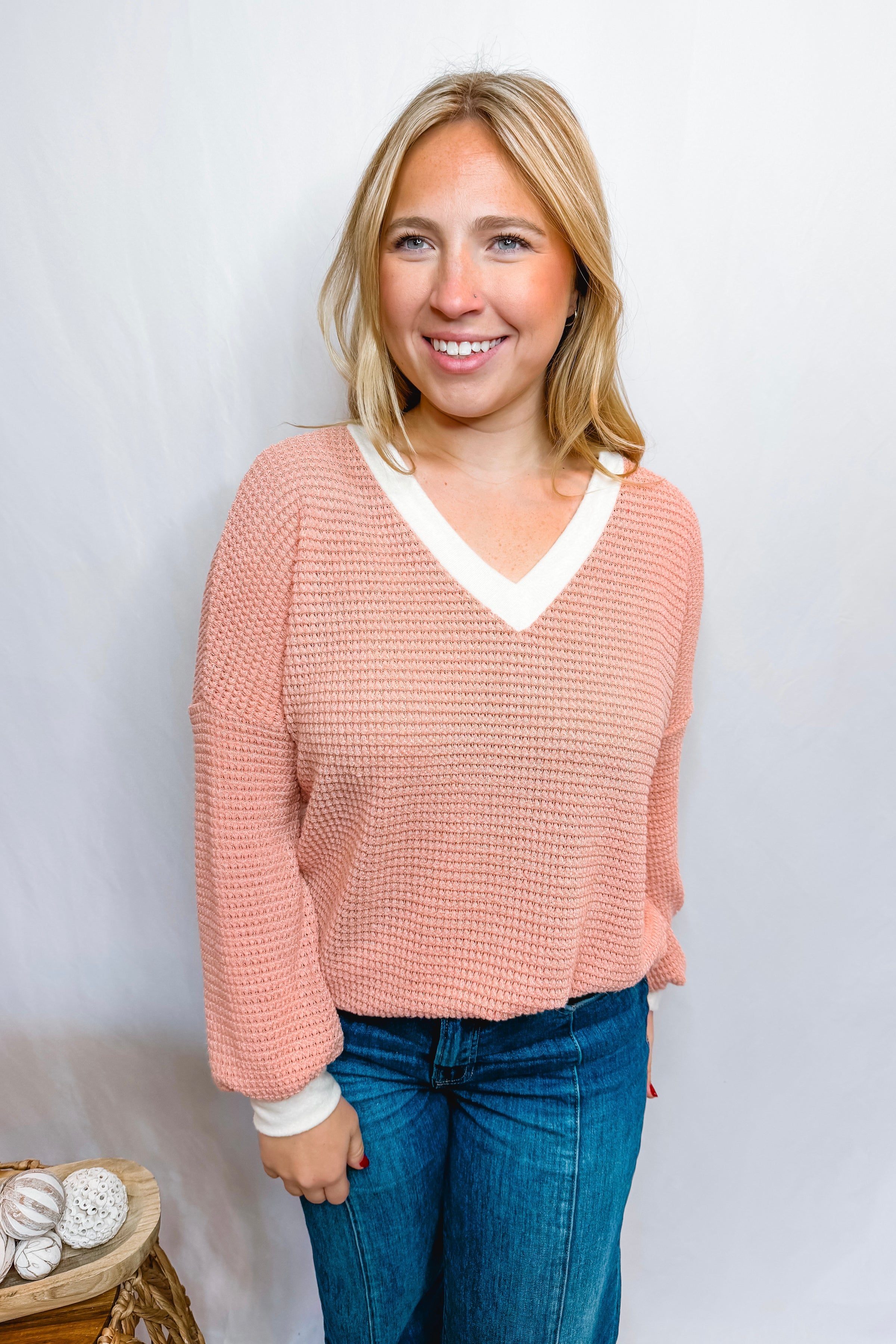 Memory Lane Waffle Knit Top - Light Pink