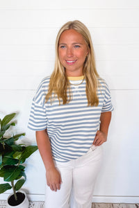 Casual Flow Striped Tee - Dusty Blue