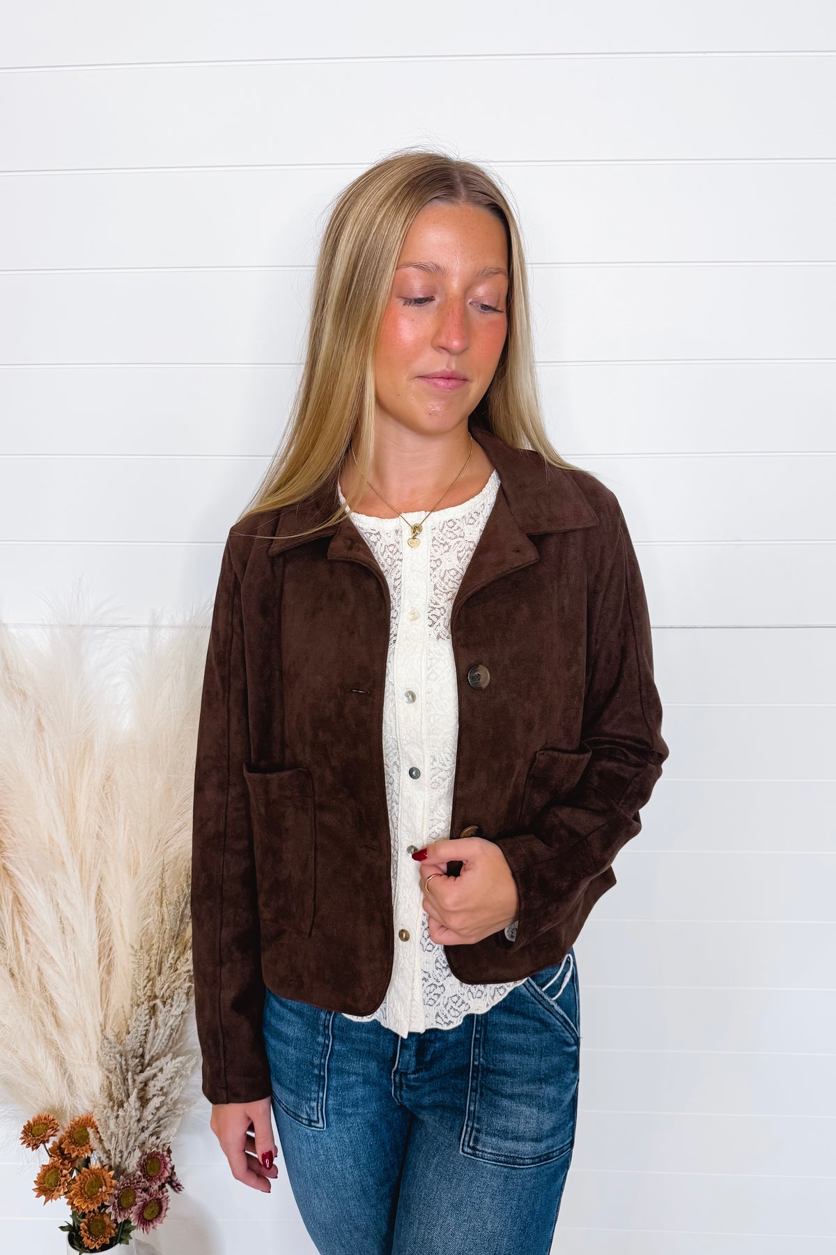 Major Icon Faux Suede Jacket - Dark Brown