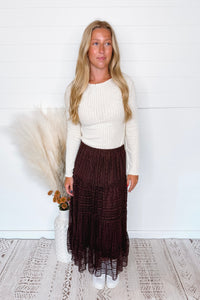 Two Stepping Tiered Midi Skirt - Chocolate Brown
