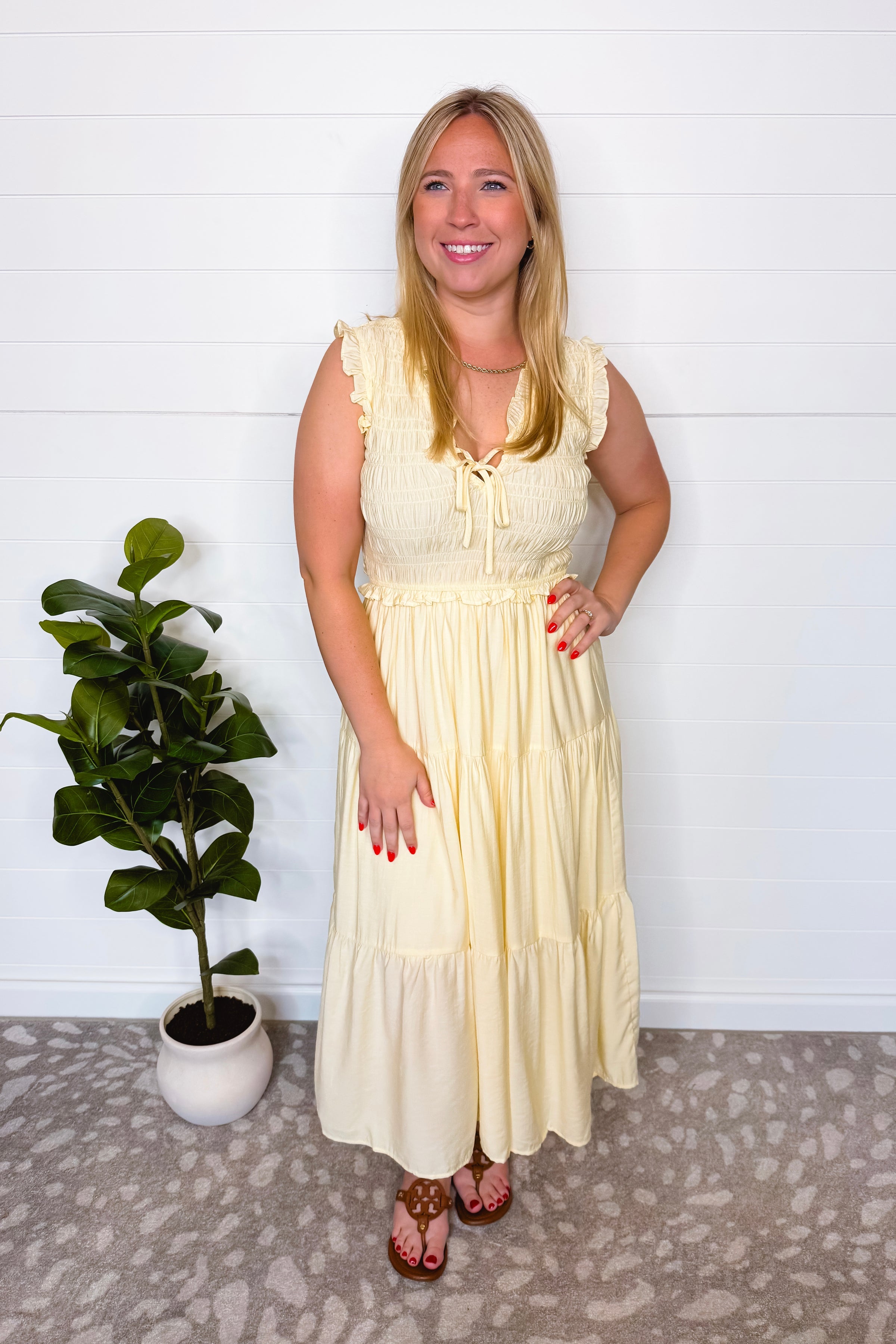 Pure Delight Smocked Midi Dress - Butter Yellow