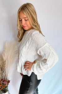 Cozy Weather Cable Knit Sweater - Ivory