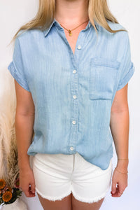 All In Chambray Button Down Top - Light Wash