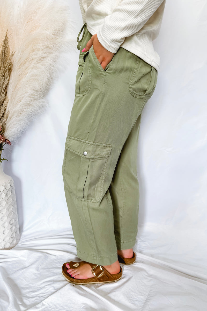 Sonia Relaxed Drawstring Risen Tencel Cargo Pants - Olive