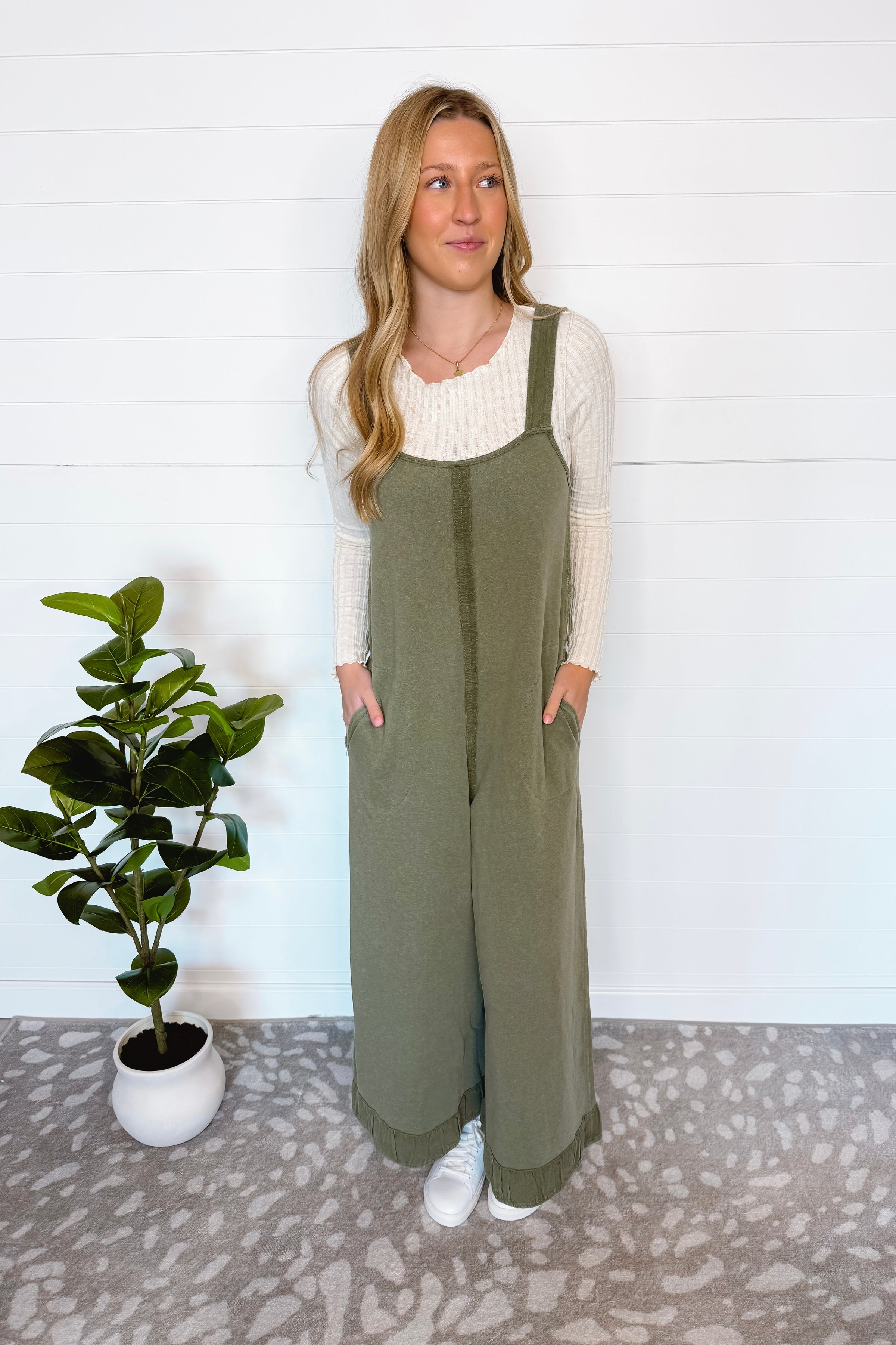 Sweet Day Oversized Jumpsuit - Light Olive