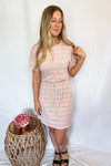 Beside Me Striped Drawstring Mini Dress - Pink/Grey