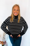 Winter Chill Mock Neck Striped Sweater - Black