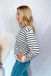 Subtle Charm Collared Striped Knit Top - Ivory/Black