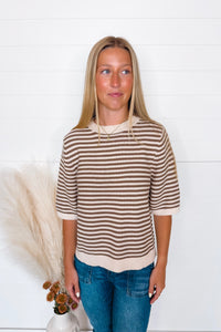 Warm Windy Days Striped Knit Top - Cream/Mocha