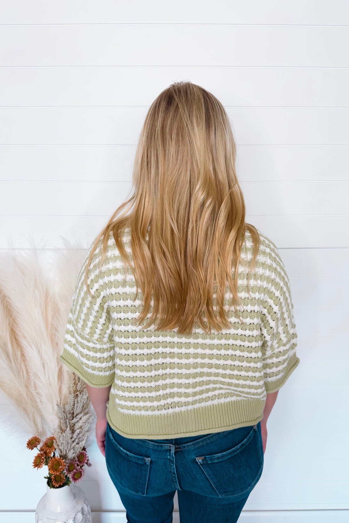 Warm Breeze Crochet Knit Button Sweater - Sage