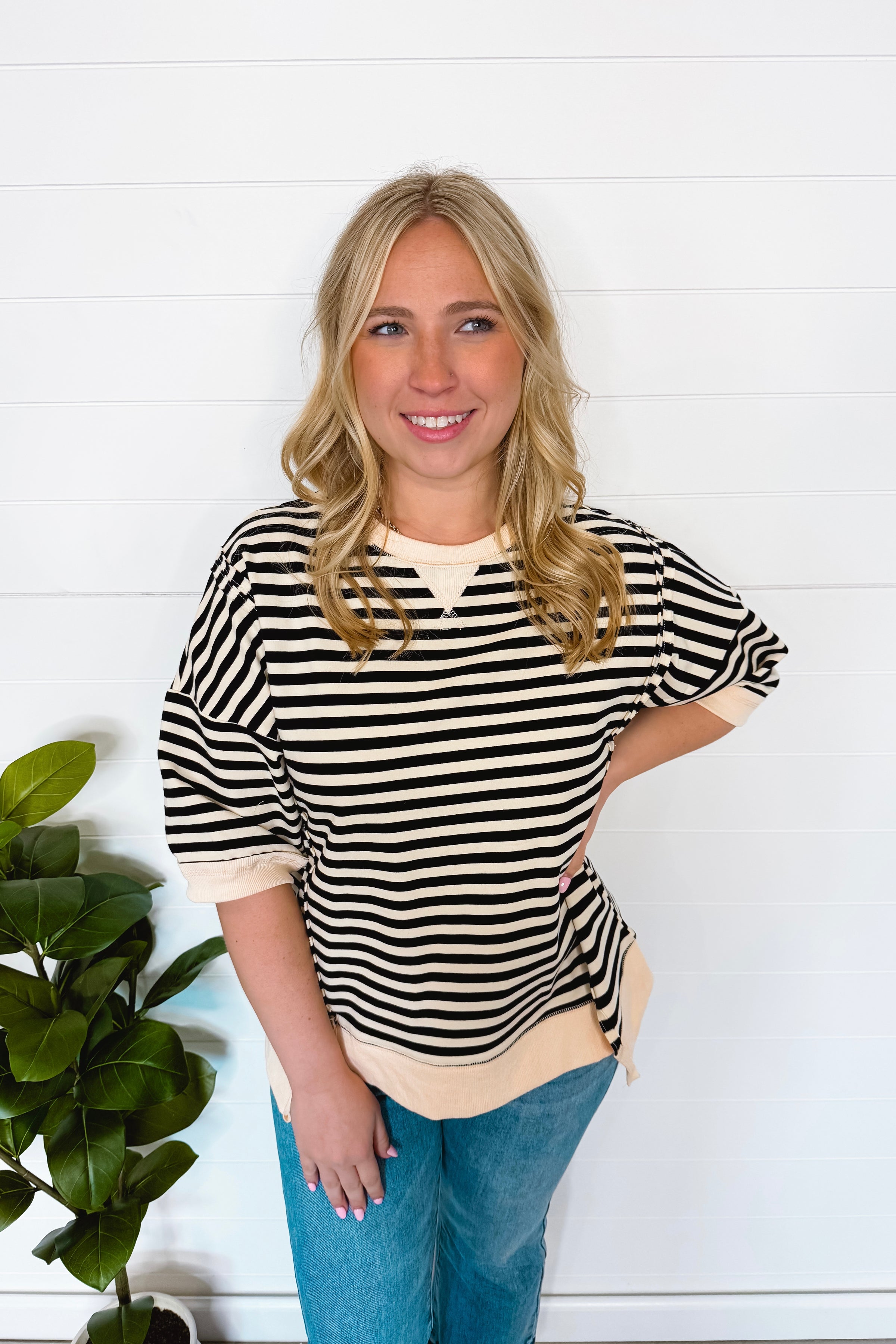 Bentley Striped Oversized Top - Black/Cream