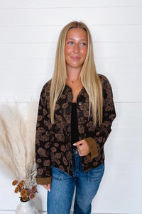 Warm Blooms Floral Denim Jacket - Brown