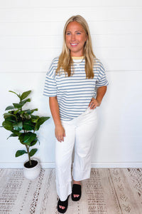 Casual Flow Striped Tee - Dusty Blue