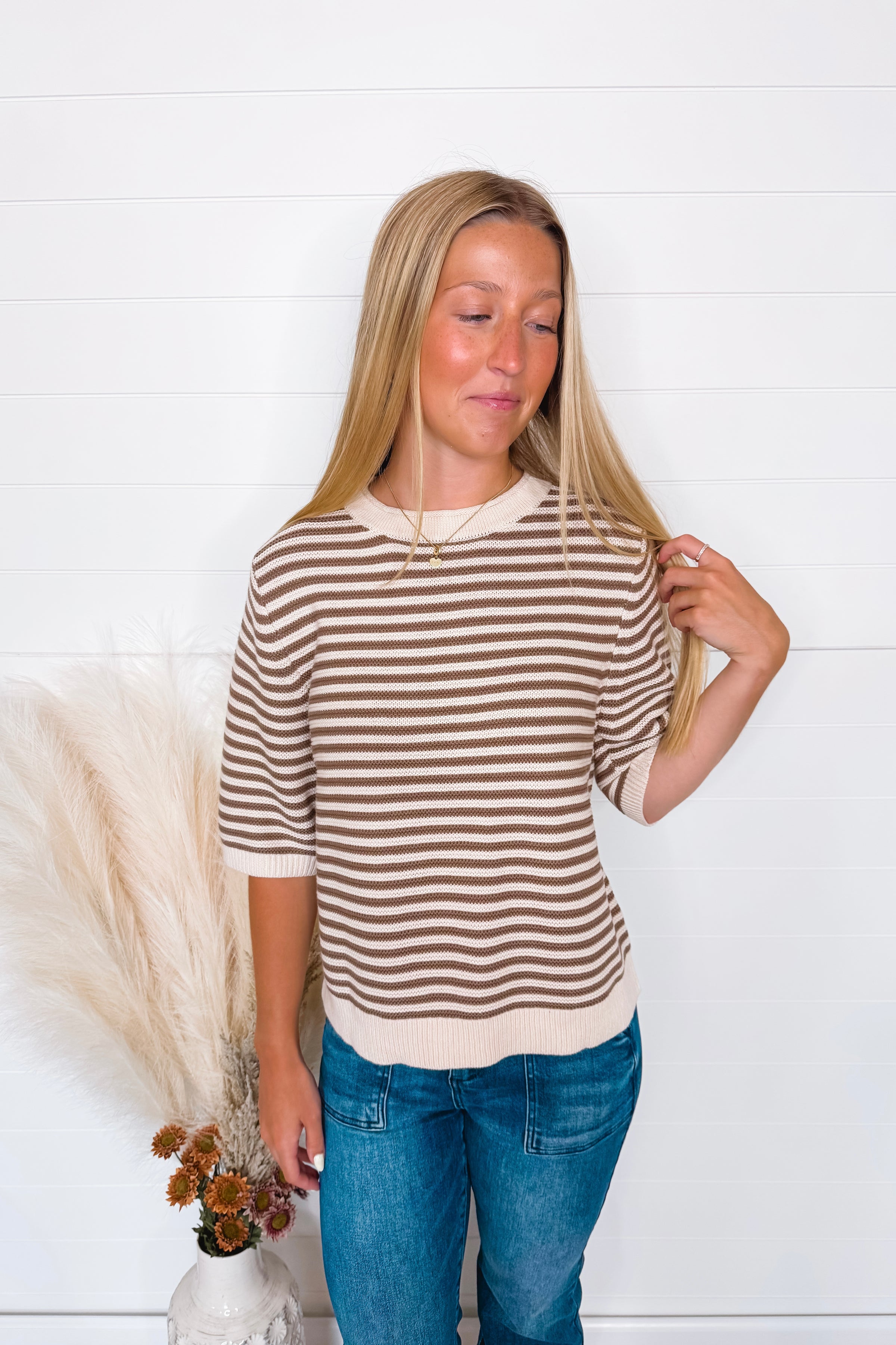 Warm Windy Days Striped Knit Top - Cream/Mocha