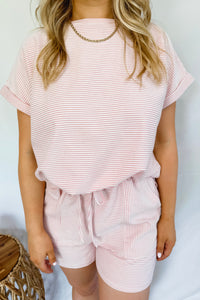 Fun Day Striped Top & Short Set - Dusty Pink