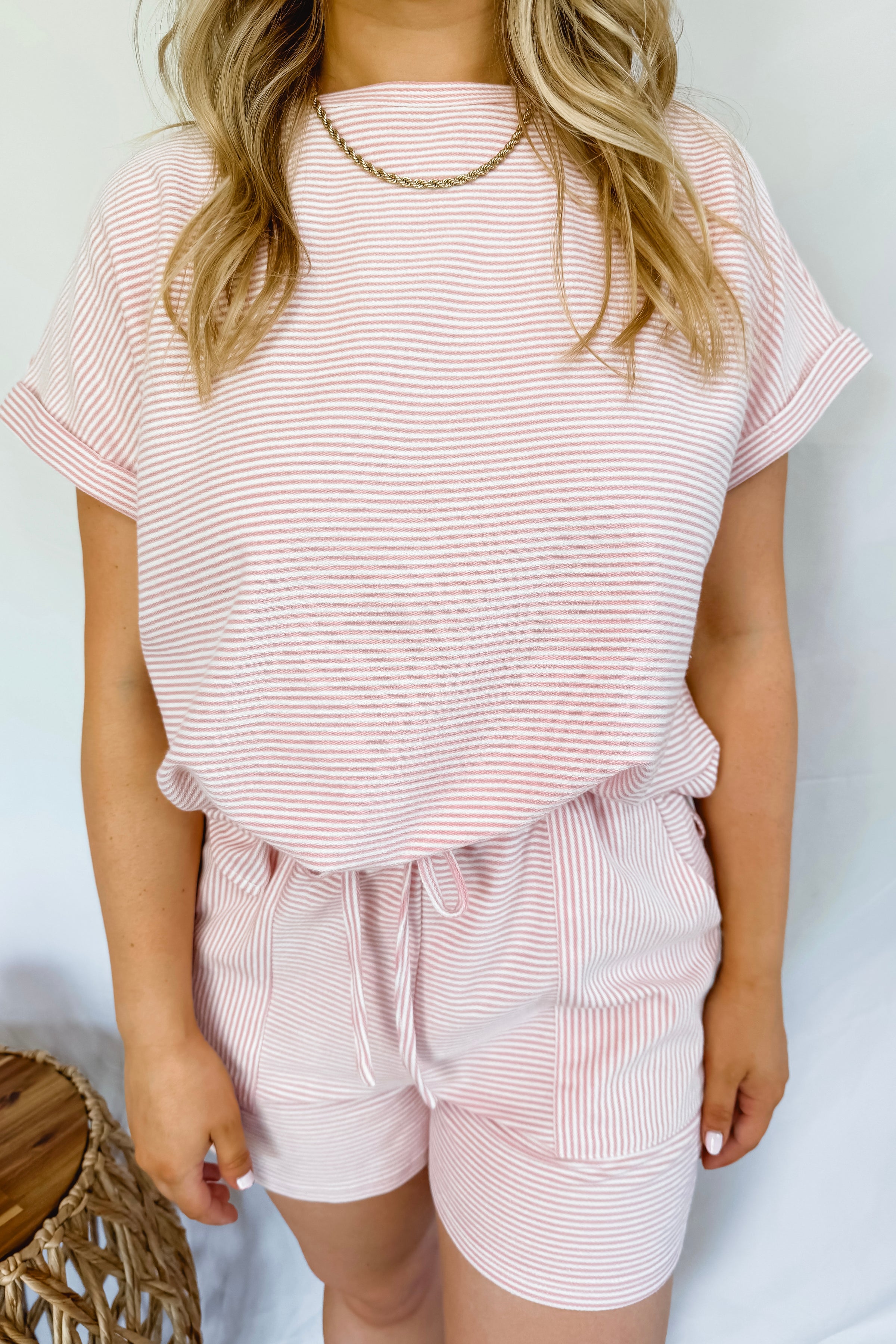 Fun Day Striped Top & Short Set - Dusty Pink