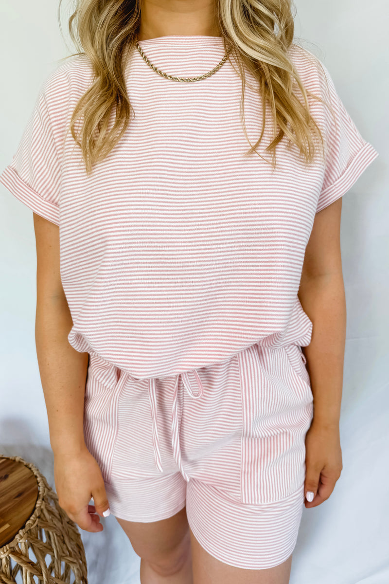 Fun Day Striped Top & Short Set - Dusty Pink