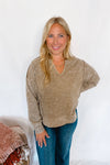 Fall Feels Mineral Washed V-Neck Top - Dark Tan