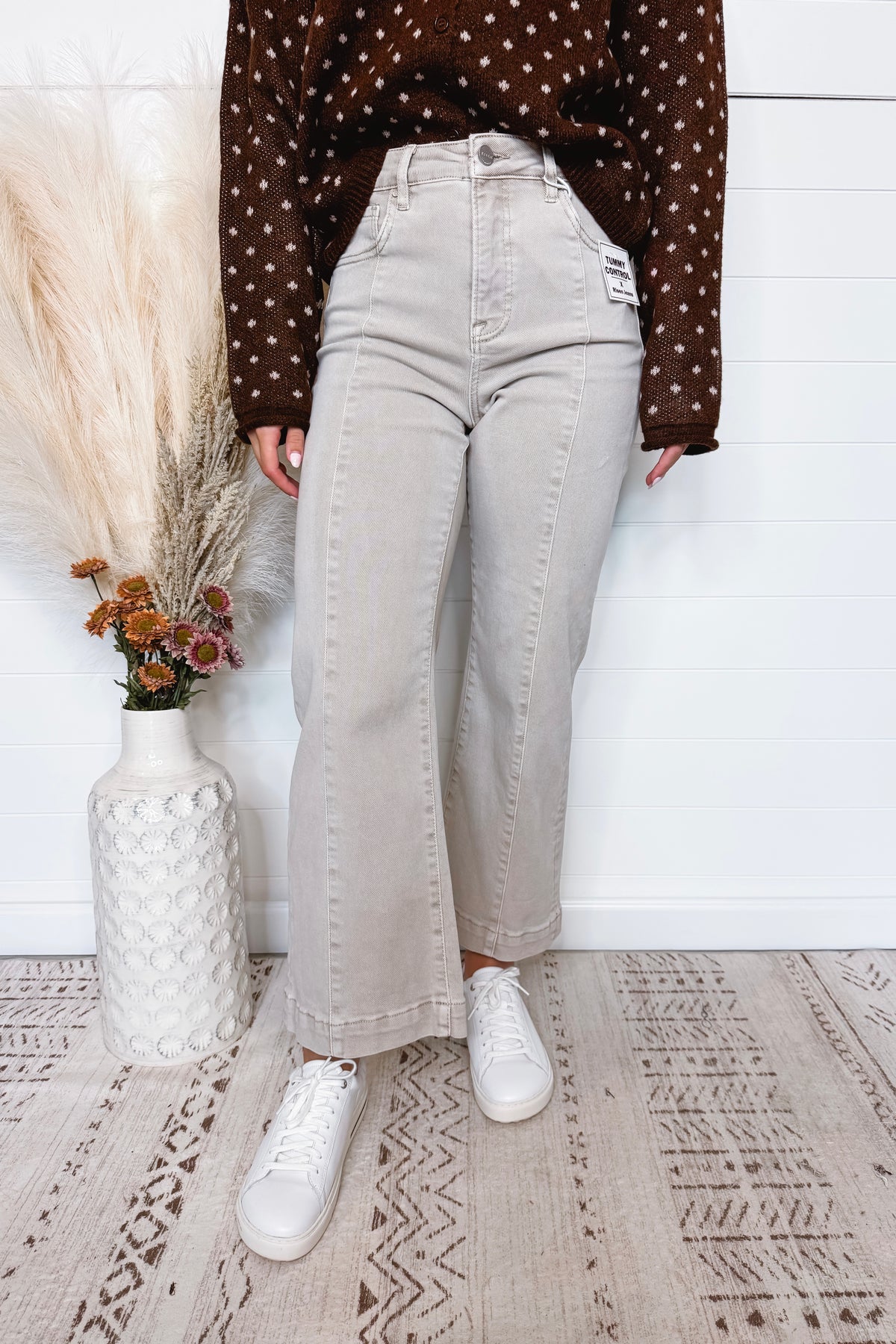 Sophie High Rise Wide Leg Risen Jeans - Almond