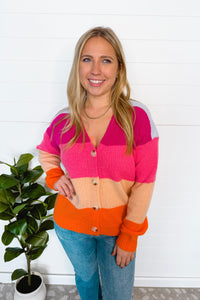 Fresh Smiles Color Block Button Cardigan - Pink