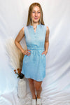 Coastal Charm Button Down Drawstring Dress - Blue