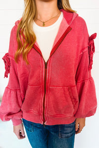 Love Me Tender Oversized Zip Up Hoodie - Faded Red