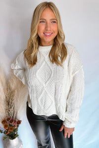 Cozy Weather Cable Knit Sweater - Ivory