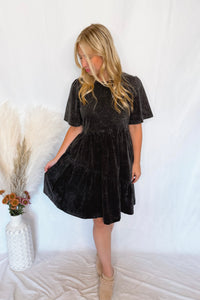Free Falling Mineral Washed Denim Mini Dress - Black