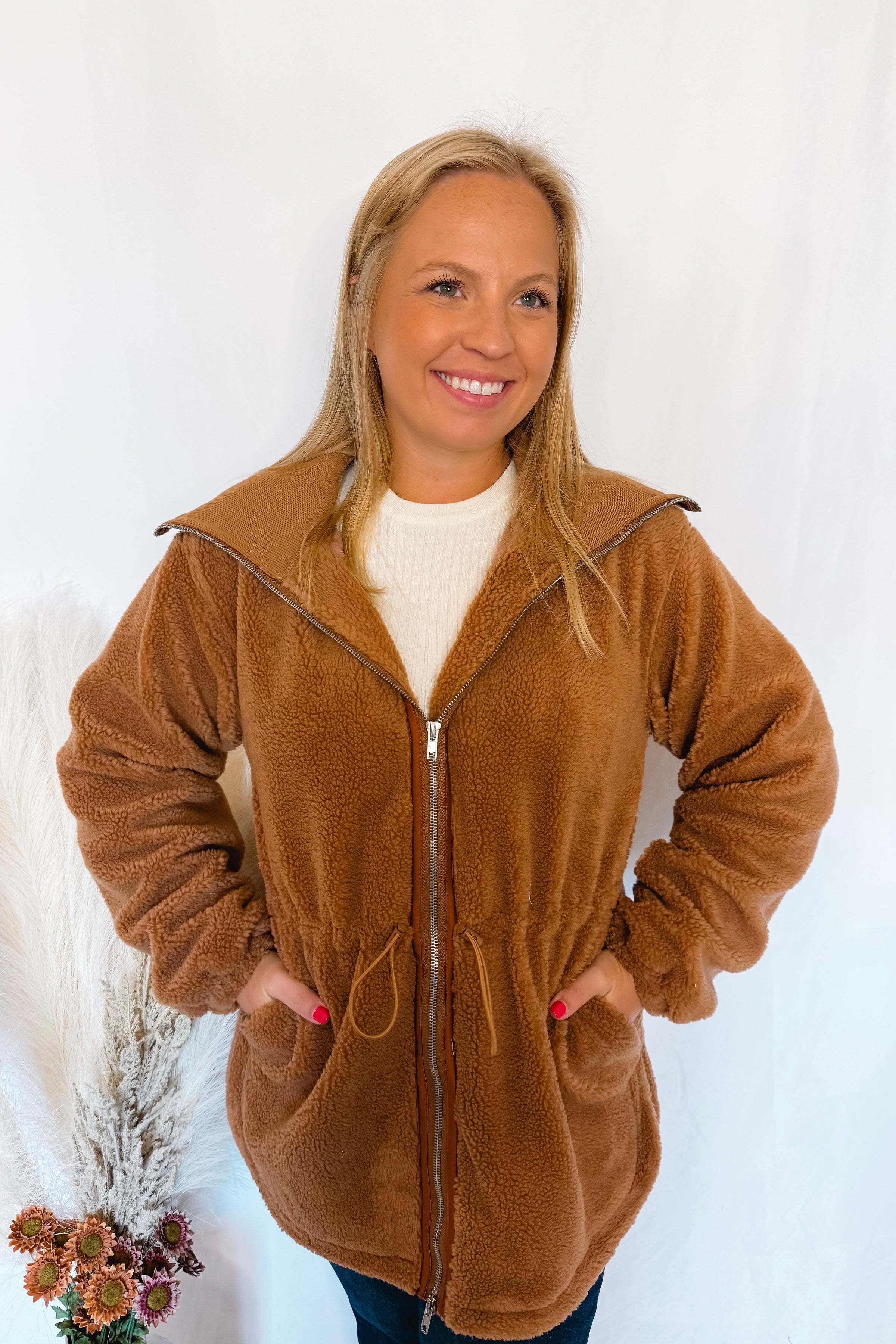 Cuddle Me Zip-Up Sherpa Jacket - Brown
