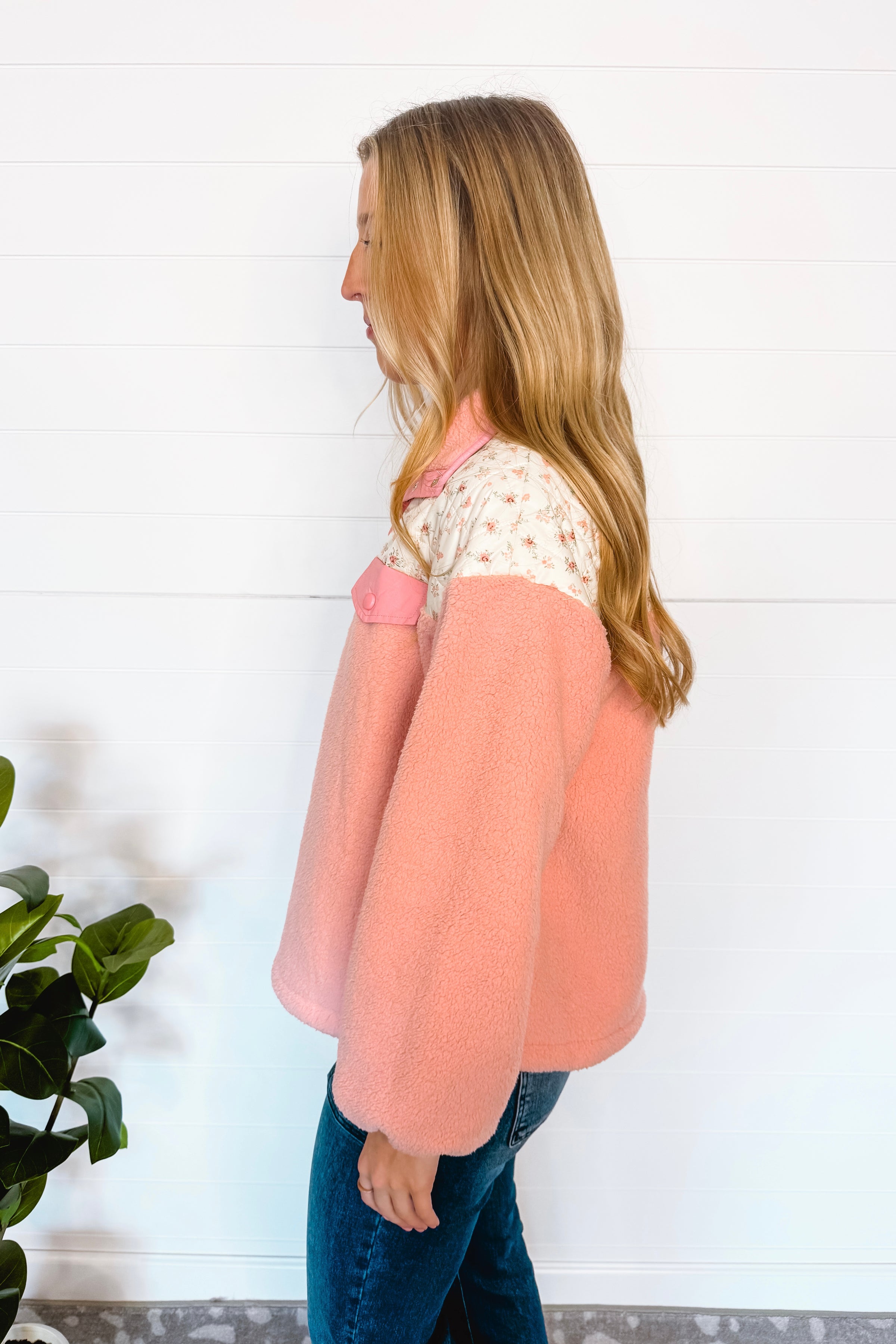 Cozy In Love Sherpa Quarter Snap Pullover - Pink