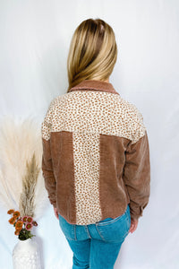 Bonfire Party Flower Contrast Corduroy Shacket - Brown