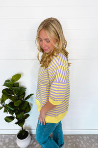 Bentley Striped Oversized Top - Lavender/Yellow
