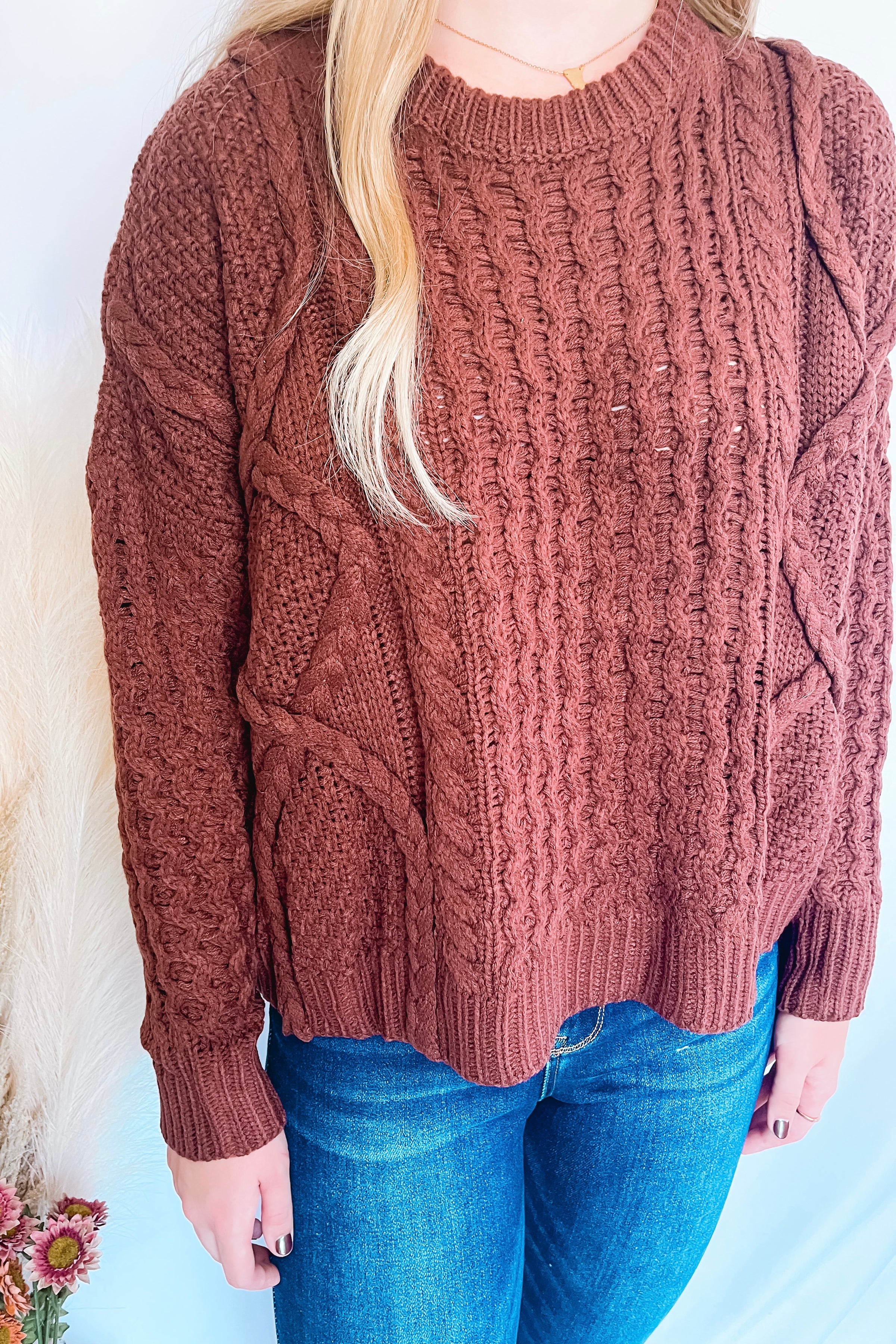 Chocolate Kisses Cable Knit Sweater - Brown