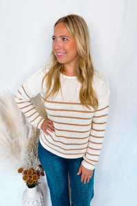 Breezy Mornings Striped Crew Neck Sweater - Ivory/Taupe