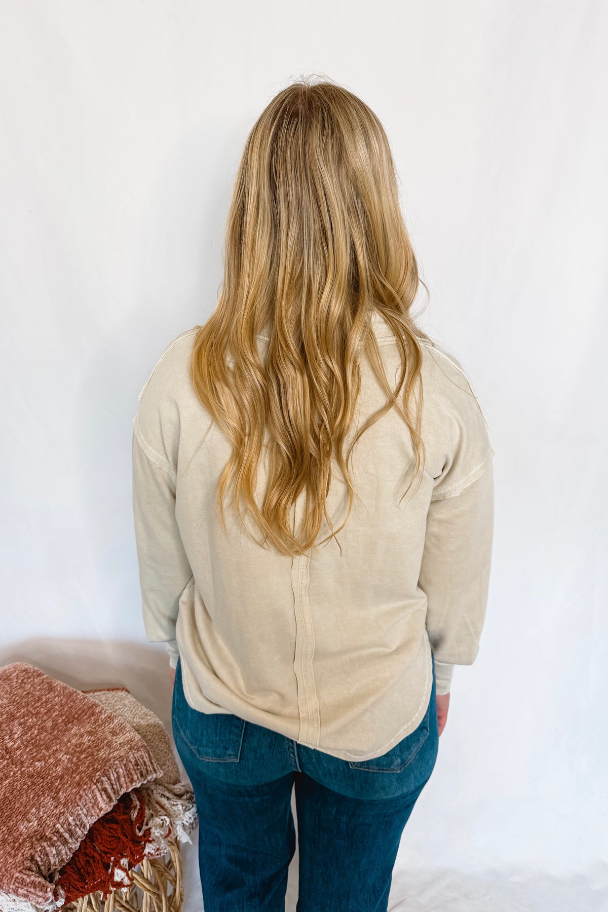 All My Days Mineral Washed Split Neck Top - Oatmeal