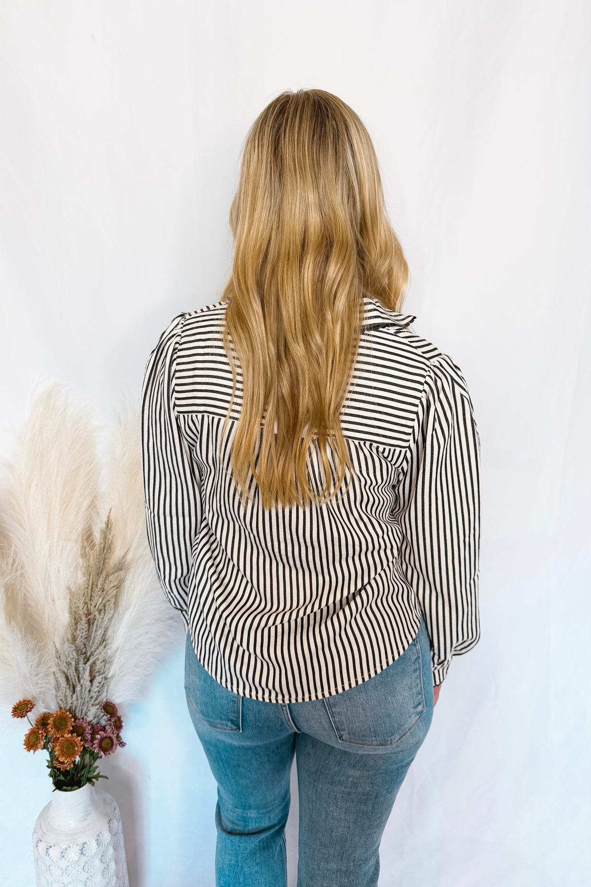Charm And Chic Striped Button Down Top - Black/Ivory