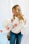 Cozy Daisy Oversized V-Neck Sweater - Almond/Pink (POL)