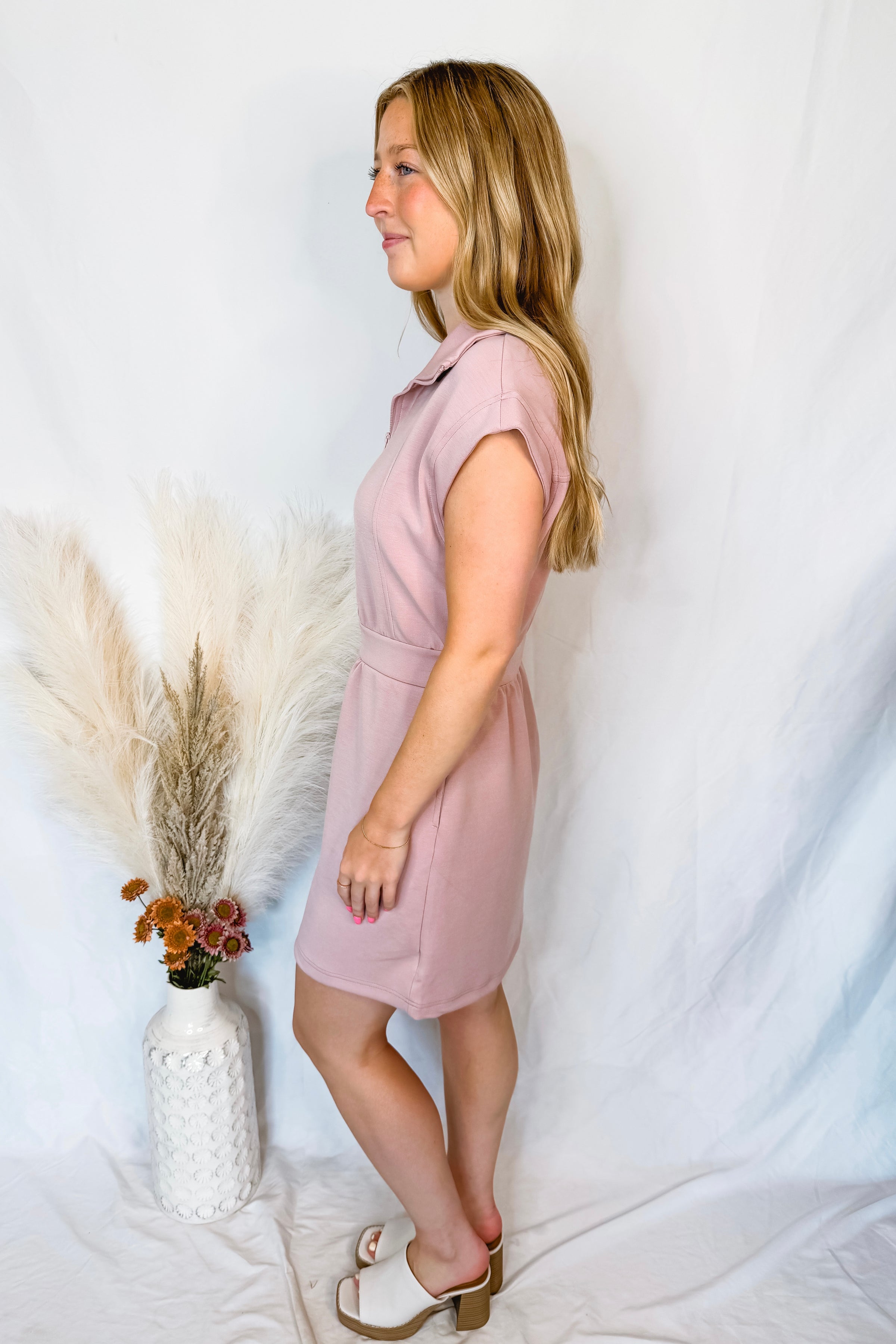 Evelyn Scuba Half Zip Mini Dress - Mauve