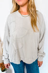 Frayed Flower Mineral Washed Crew Neck Top - Grey